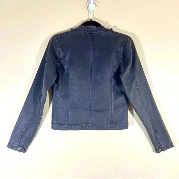 STELLA STAR Womens Denim-like Ruffle Zip Jacket - Picture 6 of 8